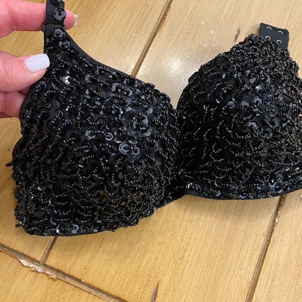 Women’s Black Sexy Bra Sequin Beaded New 30B-C size medium - Picture 12 of 14